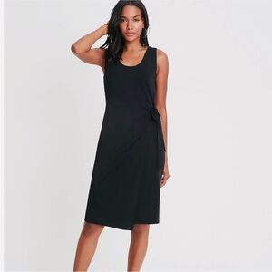 Ann Taylor Black Matte Jersey Sleeveless Side Tie Sheath Dress Size 8